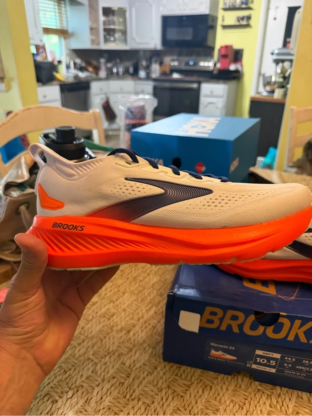 Brooks Men's Glycerin 23 Running Shoe - White/Navy/Orange sz 10.5 mens